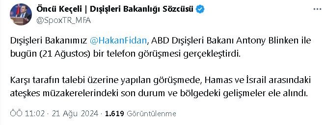 Bakan Fidan, ABD’li mevkidaşı Blinken ile görüştü