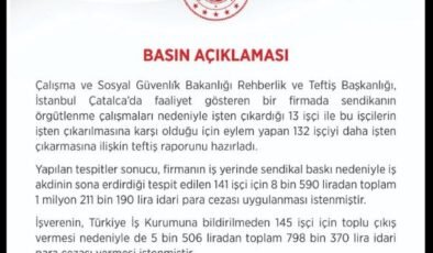 Bakanlıktan, 145 kişiyi işten çıkaran firmaya 2 milyon lira ceza