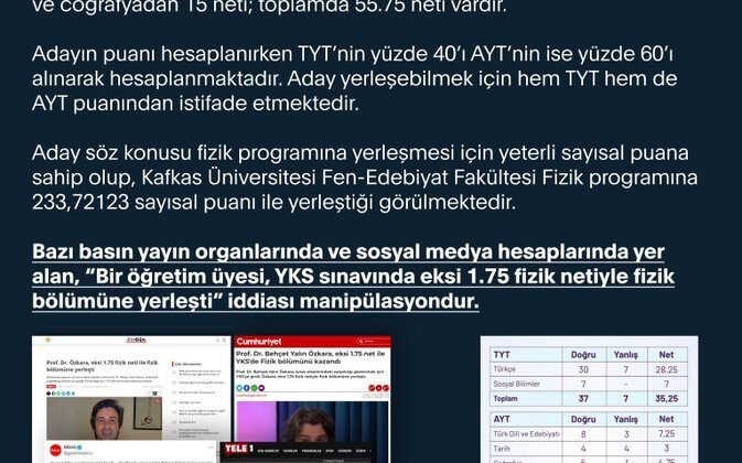 YÖK’ten ‘eksi 1.75 fizik netiyle fizik bölümüne yerleşti’ iddiasına açıklama