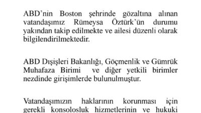 ABD, – ABD’de doktora eğitimi alan Türk öğrenci Rümeysa Öztürk’ün,