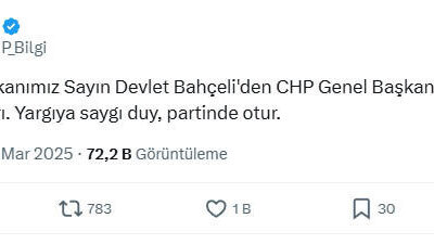ANKARA, -MHP, “Sayın Devlet Bahçeli’den CHP Genel Başkanı Özgür Özel’e