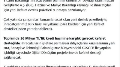 ANKARA, – TİCARET Bakanı Ömer Bolat, ihracatçılara finansman kolaylığı için