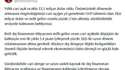 ANKARA, – HAZİNE ve Maliye Bakanı Mehmet Şimşek, “Yıllık cari