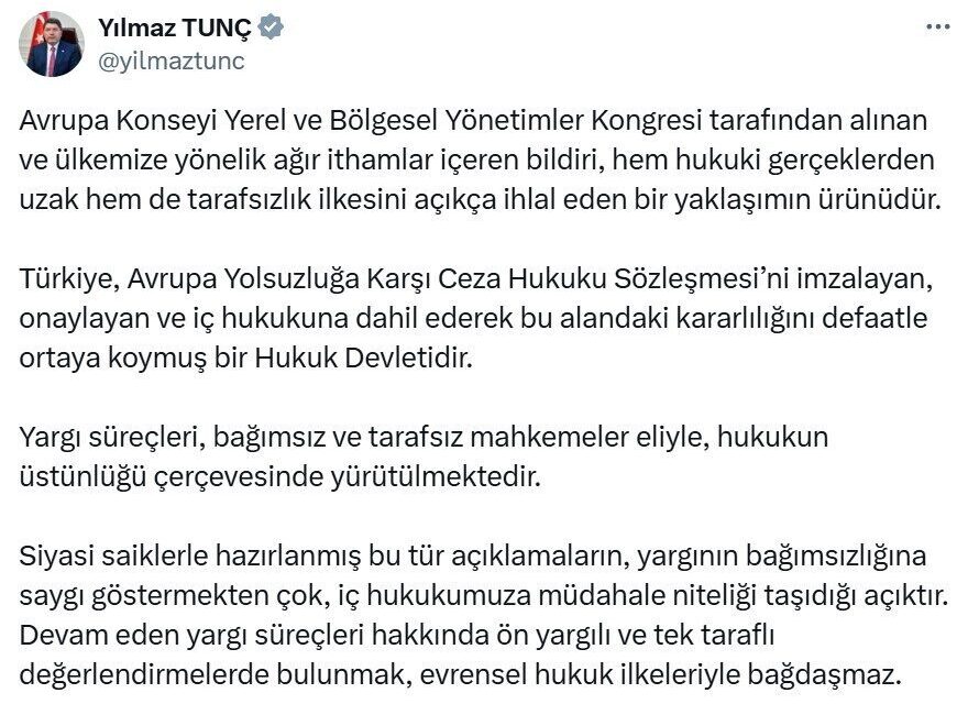 Eda KOÇ/ANKARA, – ADALET Bakanı Yılmaz Tunç, “Avrupa Konseyi Yerel
