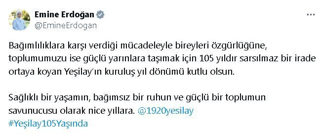 ANKARA, – CUMHURBAŞKANI Recep Tayyip Erdoğan’ın eşi Emine Erdoğan, Yeşilay’ın