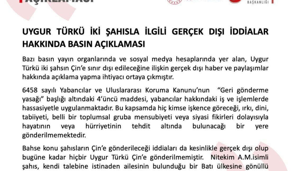 ANKARA, – İÇİŞLERİ Bakanlığı Göç İdaresi Başkanlığı, Uygur Türkü 2