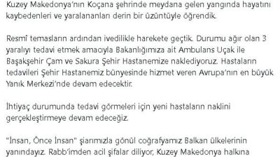 ANKARA, – SAĞLIK Bakanı Kemal Memişoğlu, Kuzey Makedonya’nın Koçana şehrinde