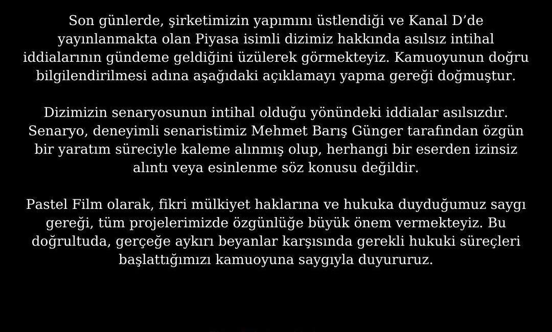 İSTANBUL, – KANAL D’nin yeni dizisi Piyasa’ya yöneltilen ‘çalıntı’ iddialarına