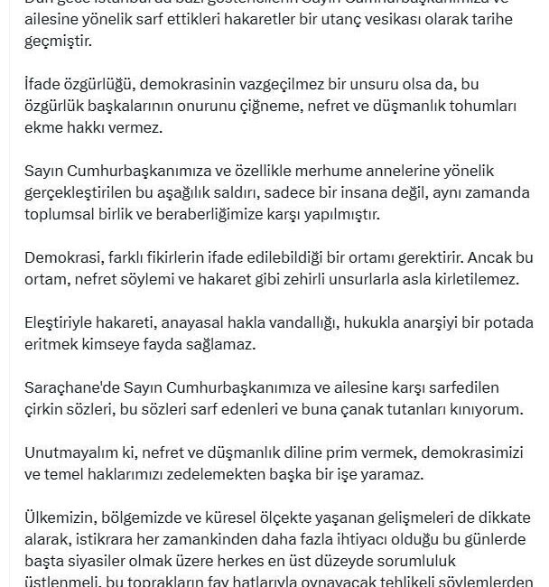 ANKARA, – TBMM Başkanı Numan Kurtulmuş, “Saraçhane’de Sayın Cumhurbaşkanımıza ve