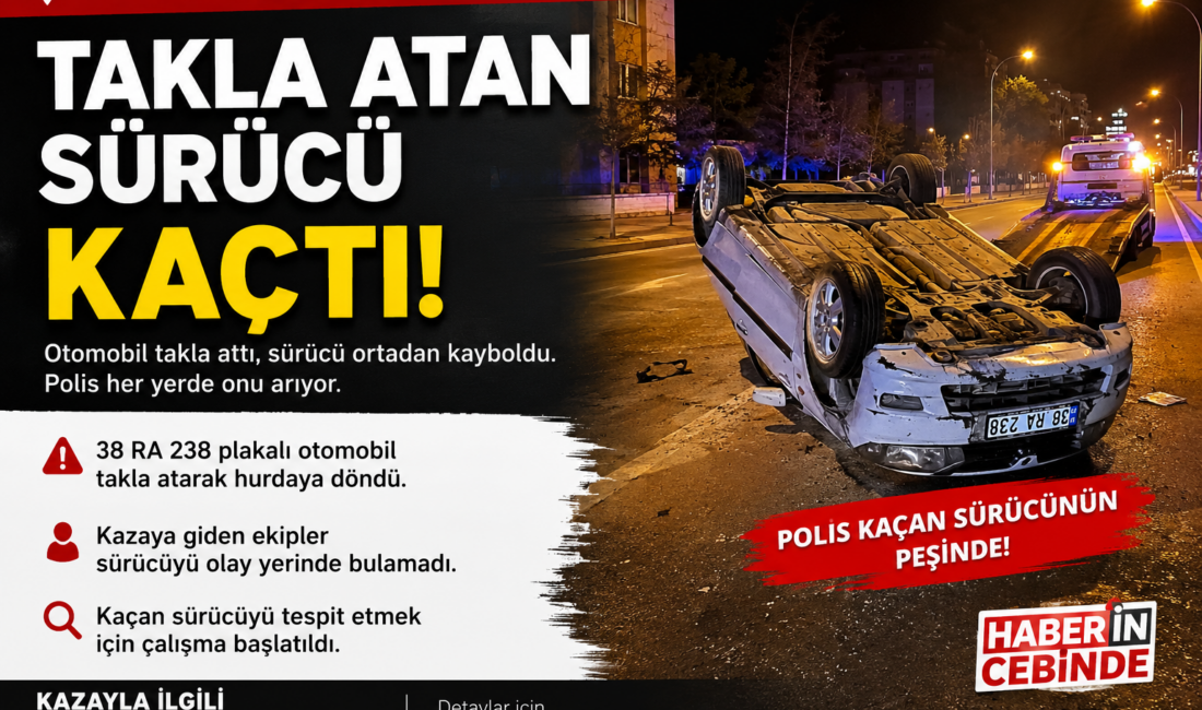 Kayseri’nin Kocasinan ilçesinde kontrolden çıkarak takla atan otomobilin sürücüsü kaza