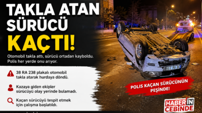 Kayseri’nin Kocasinan ilçesinde kontrolden çıkarak takla atan otomobilin sürücüsü kaza