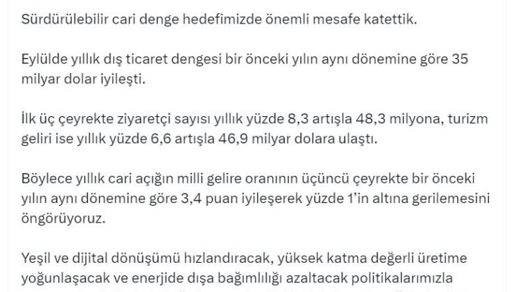 Bakan Şimşek: İlk üç çeyrekte turizm geliri 46,9 milyar dolara ulaştı